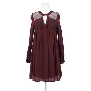 Hint Of Mint Sz XS Burgundy Red Lace Embroidered Key Hole Lined Rayon Dress